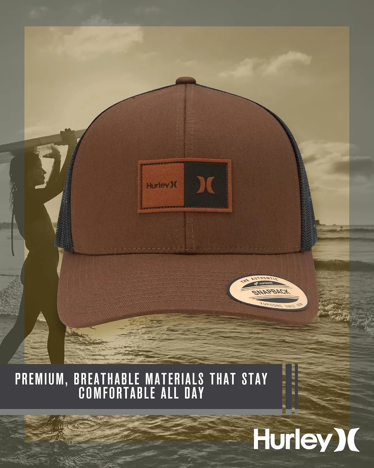 Hurley Men's Caps - Fairway Trucker Mesh Panel Baseball Cap Trucker Hat - Snap Back Hats for Men