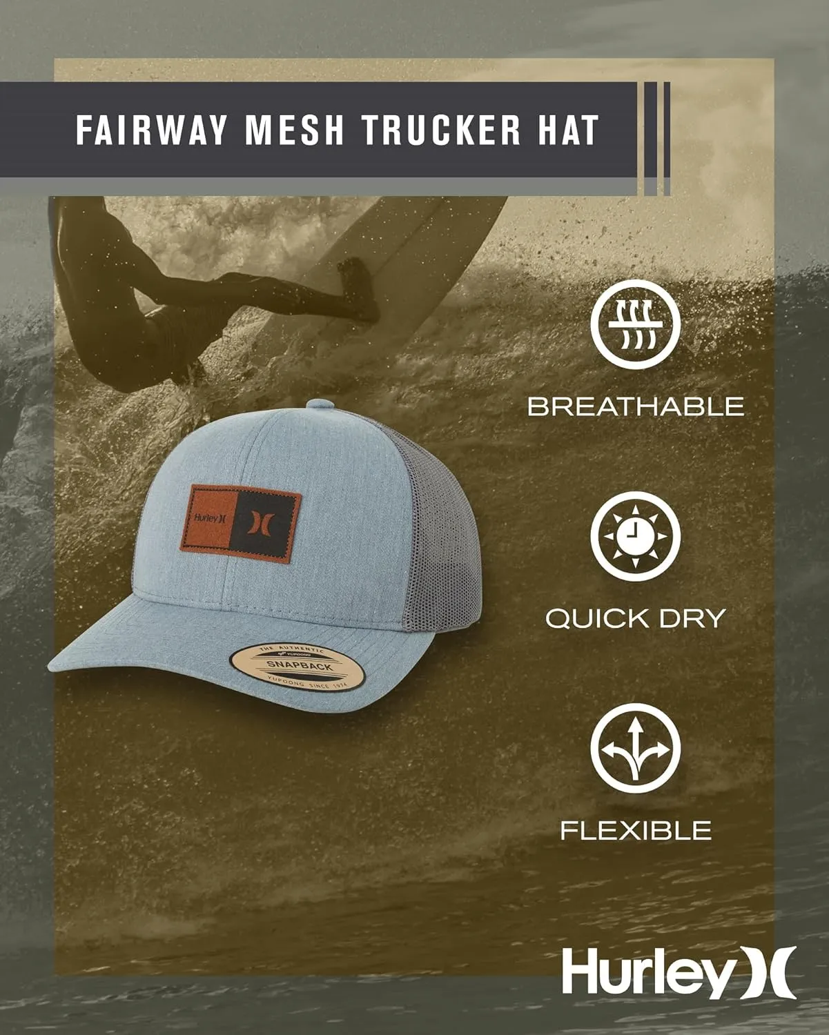 Hurley Men's Caps - Fairway Trucker Mesh Panel Baseball Cap Trucker Hat - Snap Back Hats for Men