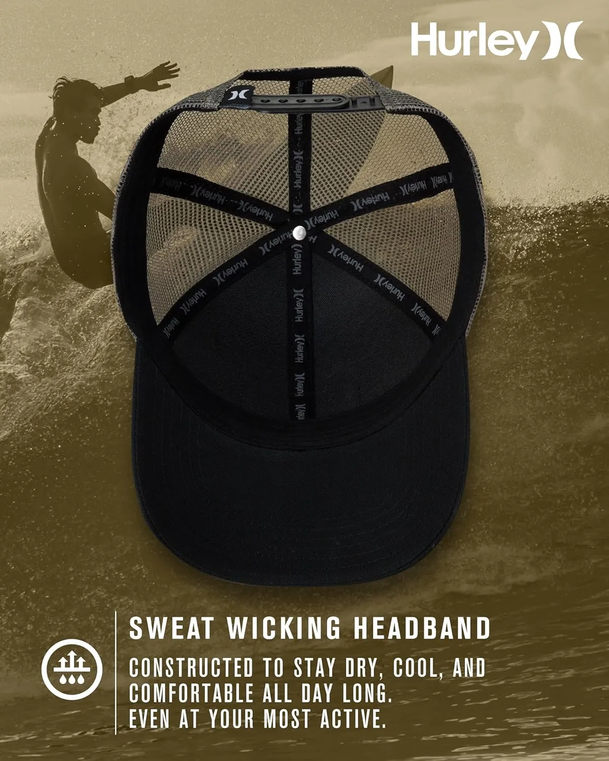 Hurley Men's Caps - Fairway Trucker Mesh Panel Baseball Cap Trucker Hat - Snap Back Hats for Men