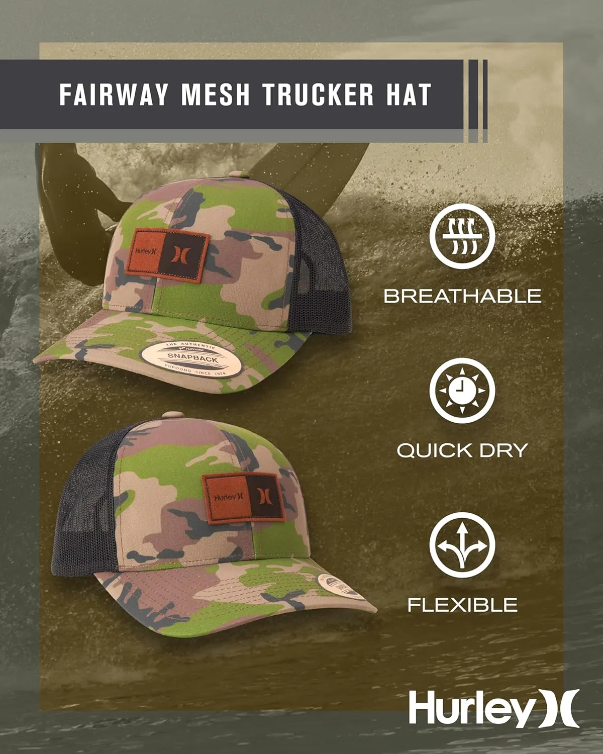 Hurley Men's Caps - Fairway Trucker Mesh Panel Baseball Cap Trucker Hat - Snap Back Hats for Men