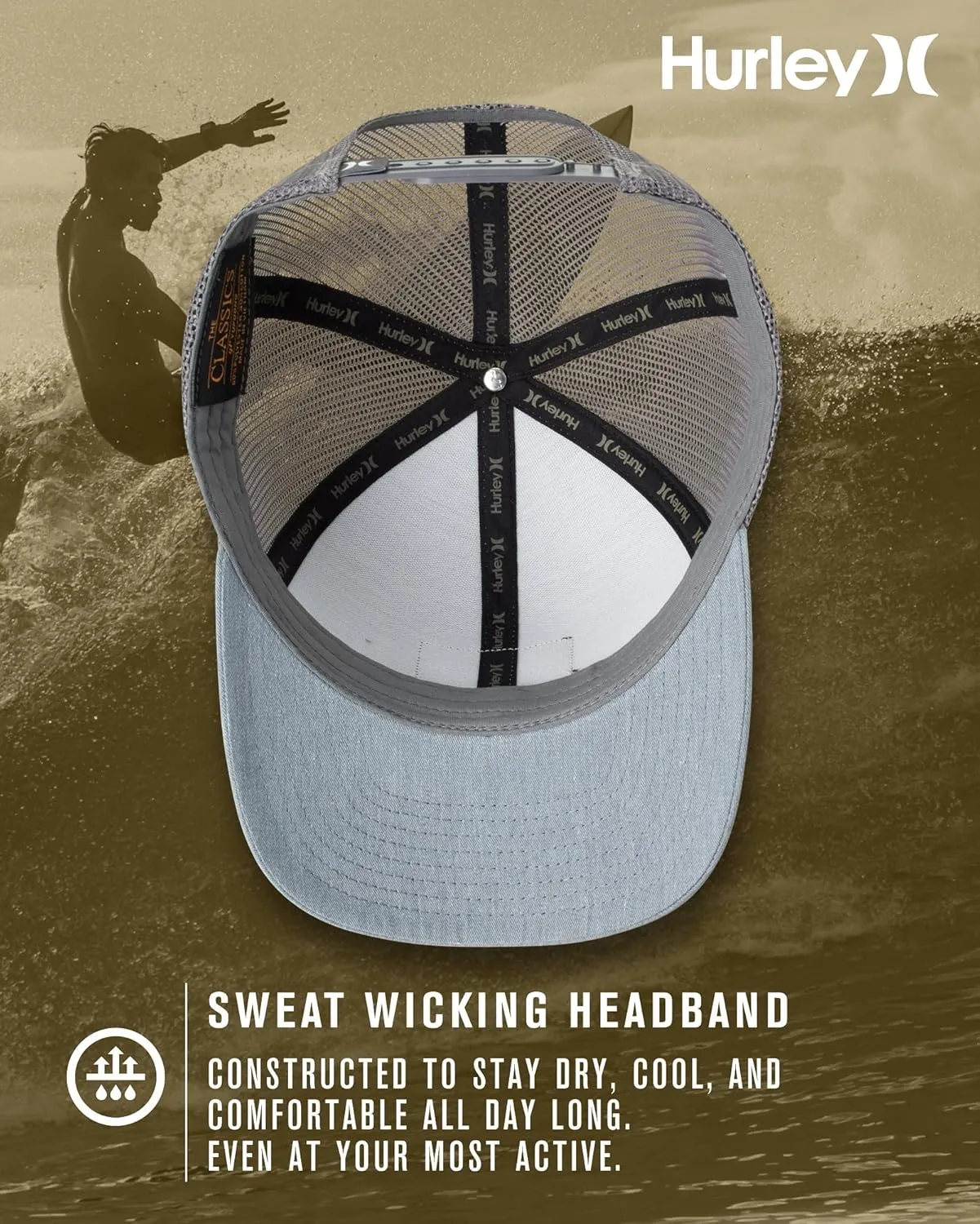 Hurley Men's Caps - Fairway Trucker Mesh Panel Baseball Cap Trucker Hat - Snap Back Hats for Men