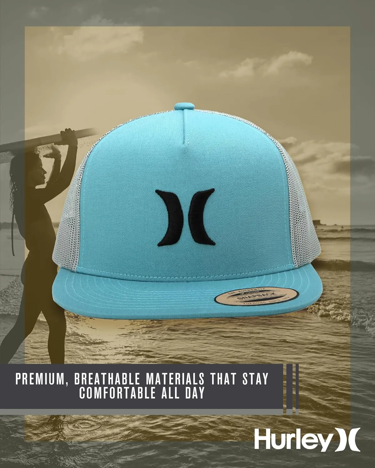 Hurley Men's Caps - Flat Brim Mesh Panel Baseball Cap Trucker Hat - Snap Back Hats for Men