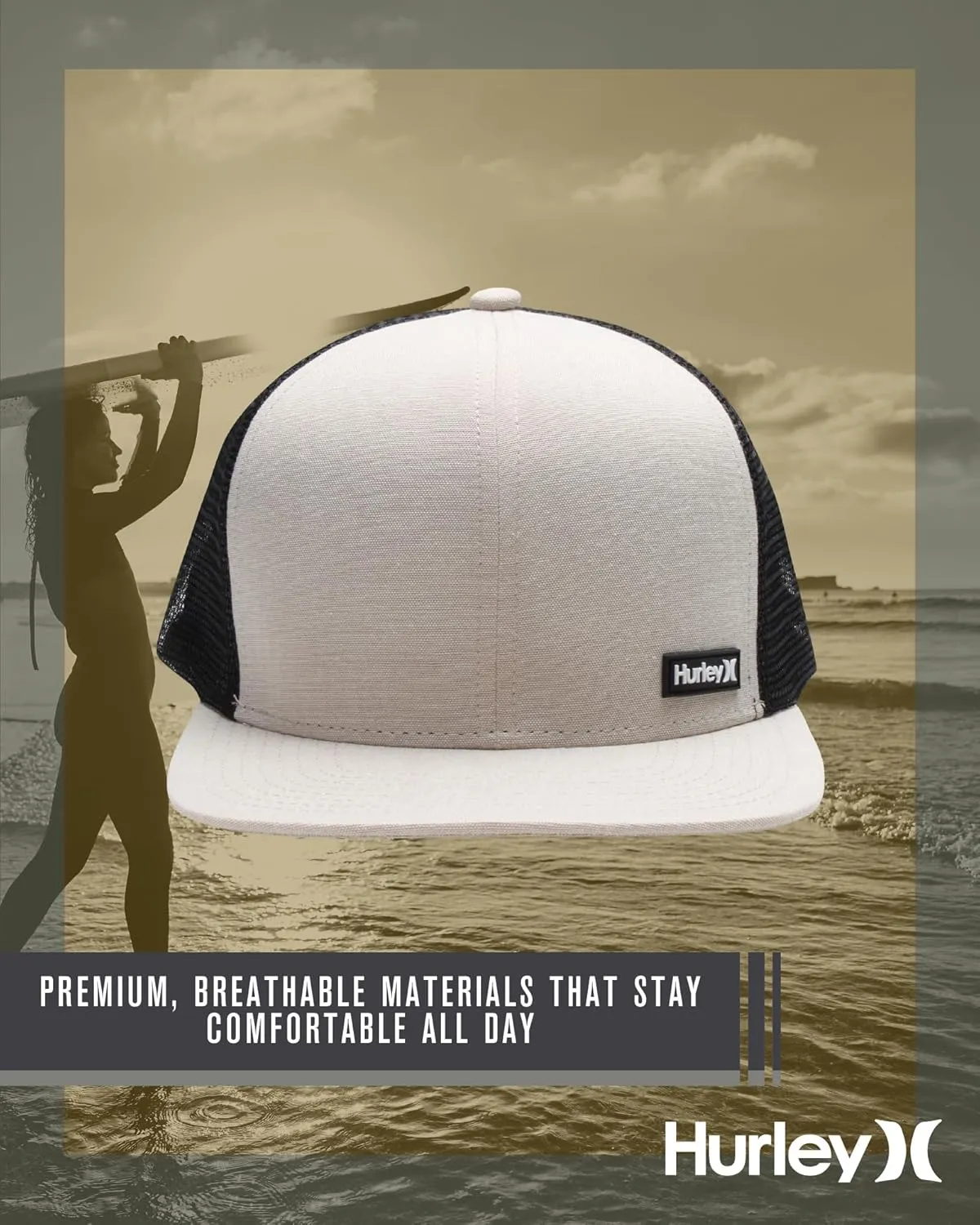 Hurley Men's Caps - Flat Brim Mesh Panel Baseball Cap Trucker Hat - Snap Back Hats for Men