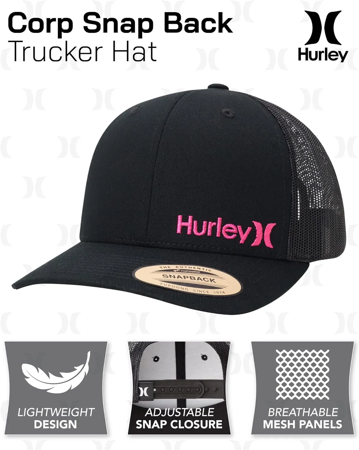Hurley Men's Trucker Hat - Corp Snap Back Comfortable Curved Bill with Adjustable Snap Closure - Trucker Hats for Men