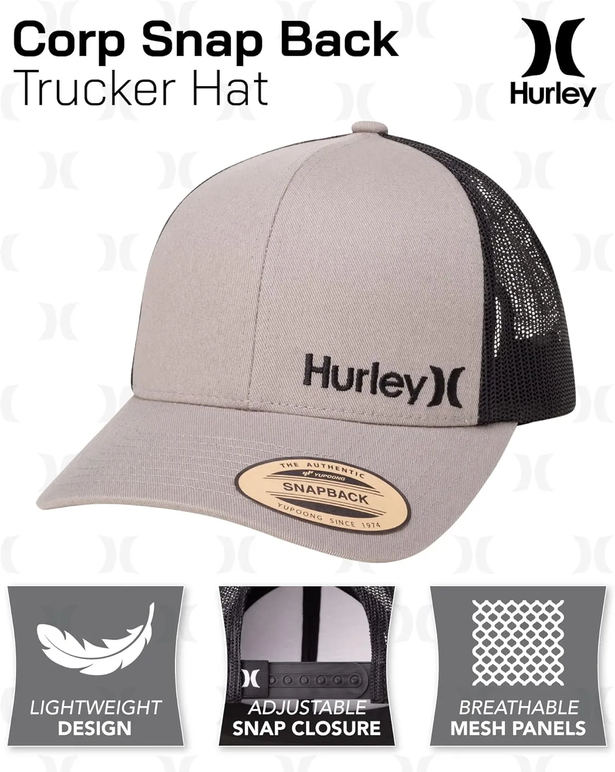 Hurley Men's Trucker Hat - Corp Snap Back Comfortable Curved Bill with Adjustable Snap Closure - Trucker Hats for Men