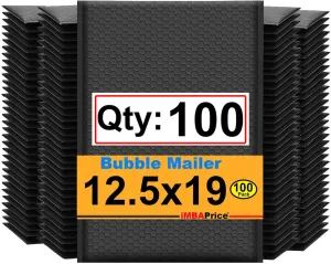iMBAPrice 100-Pack #6 (12.5" x 19") Pure Black Color Self Seal Poly Bubble Mailers Padded Shipping Envelopes (Total 100 Bags)