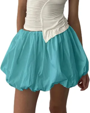 KMBANGI Y2k Women Bubble Mini Skirt Elastic Waist Ruffle Flare Puffy Skirt High Rise Cute Pleated Balloon Short Skirts