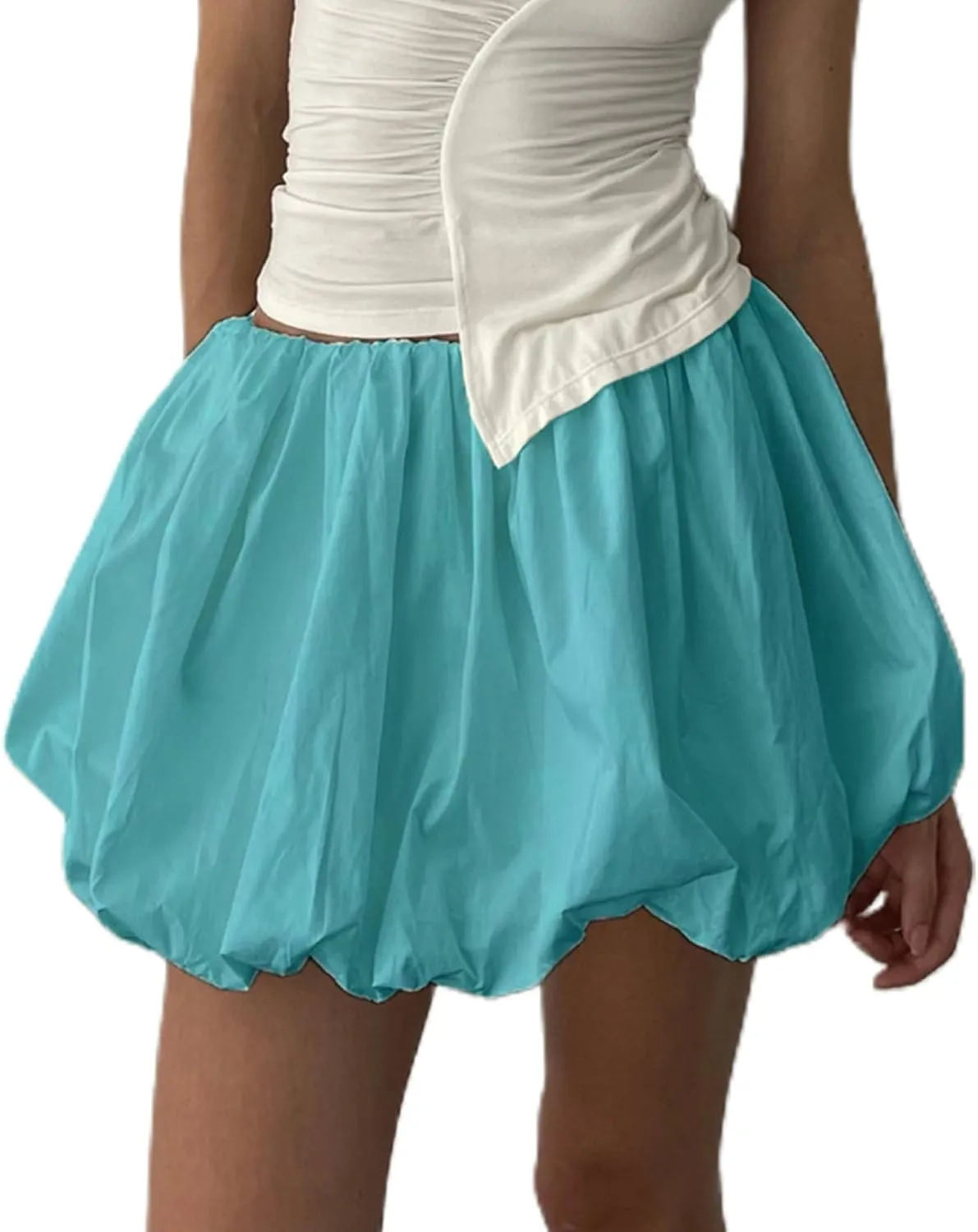 KMBANGI Y2k Women Bubble Mini Skirt Elastic Waist Ruffle Flare Puffy Skirt High Rise Cute Pleated Balloon Short Skirts