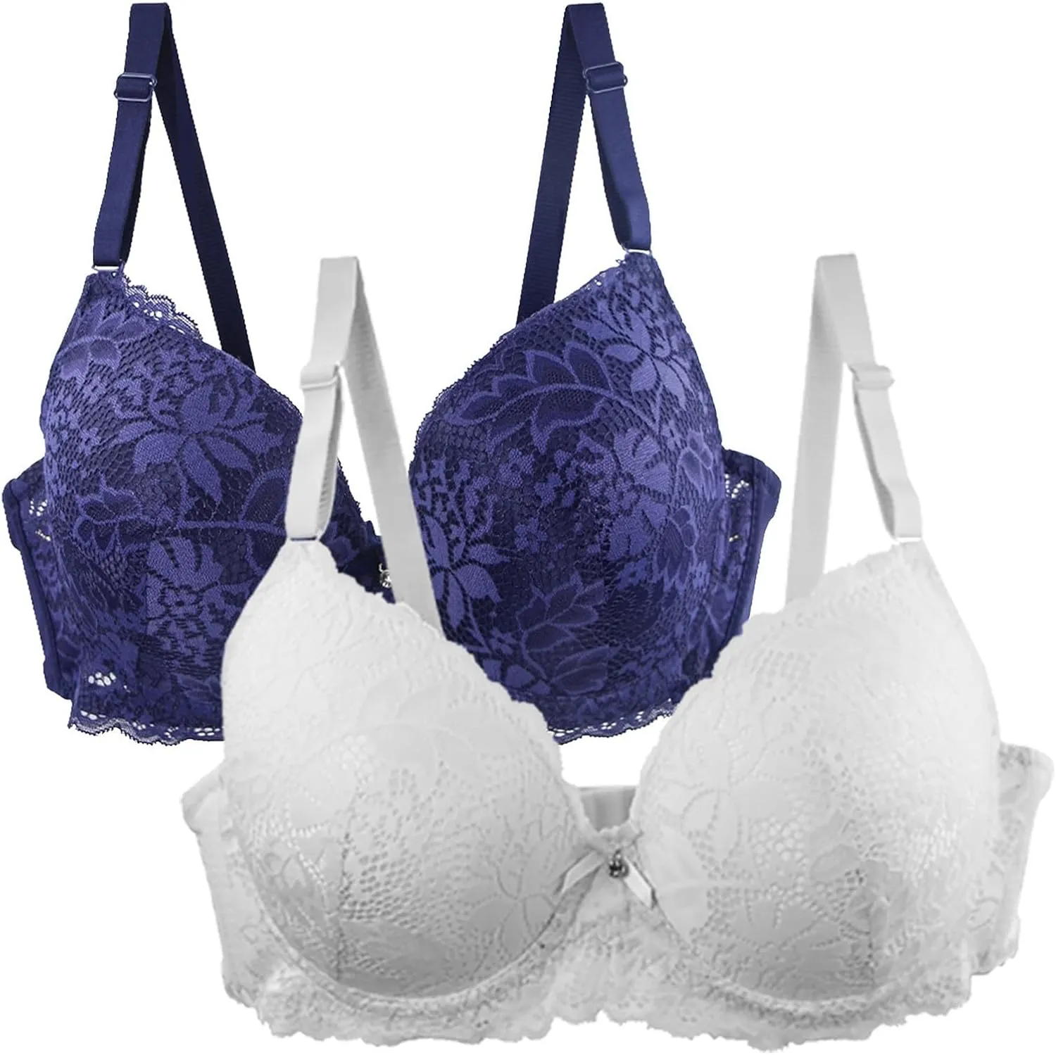 Lace Bralettes for Women 2 Pack Sexy Lingerie Push Up Bra with Adjustable Straps Minimizer Lingerie