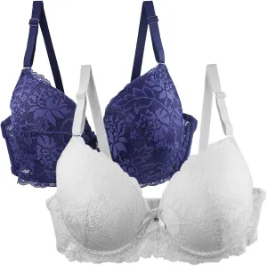Lace Bralettes for Women 2 Pack Sexy Lingerie Push Up Bra with Adjustable Straps Minimizer Lingerie