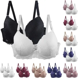Lace Bralettes for Women 2 Pack Sexy Lingerie Push Up Bra with Adjustable Straps Minimizer Lingerie