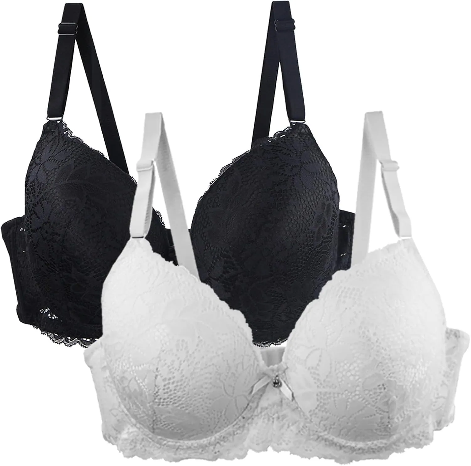 Lace Bralettes for Women 2 Pack Sexy Lingerie Push Up Bra with Adjustable Straps Minimizer Lingerie