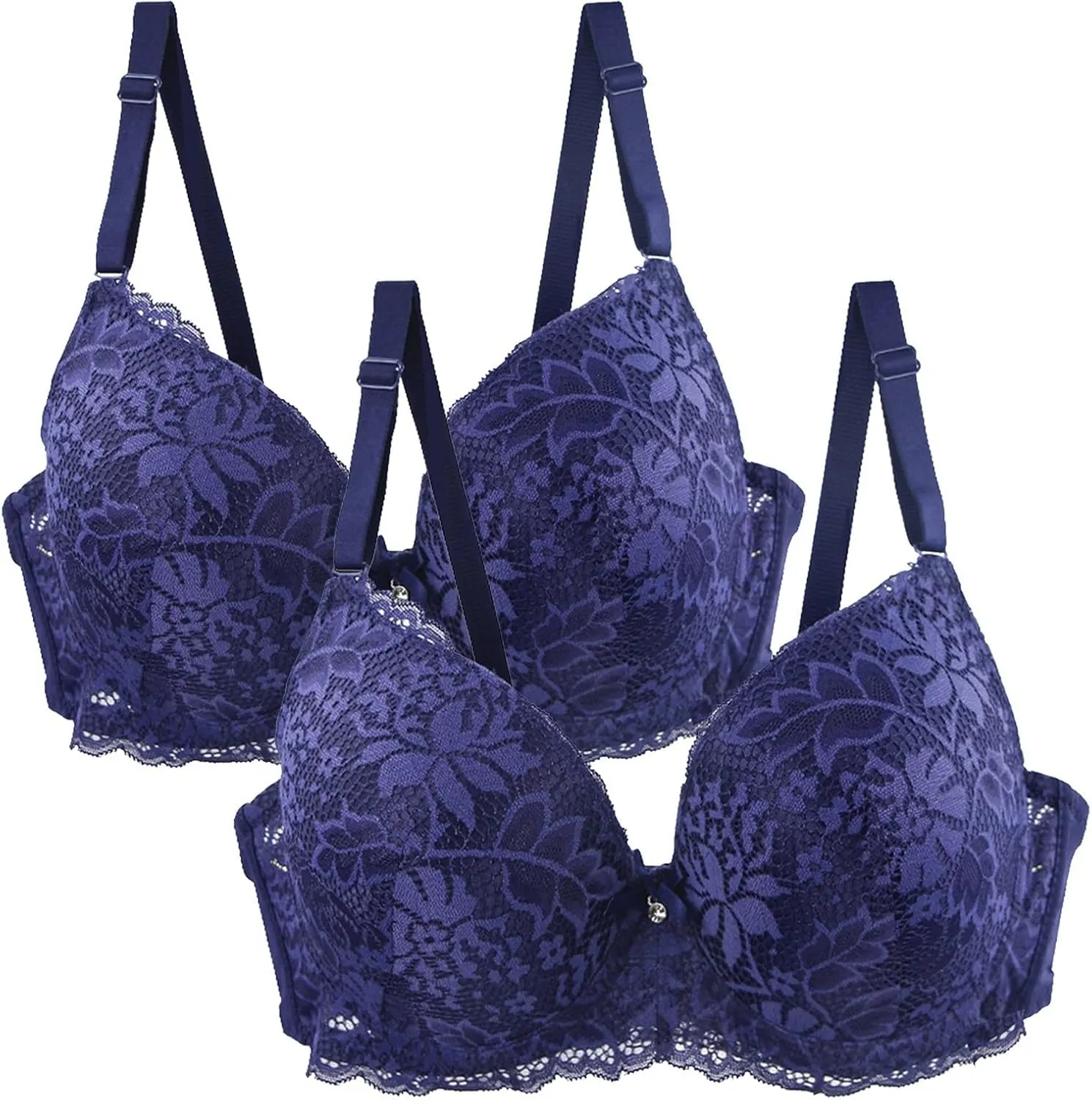 Lace Bralettes for Women 2 Pack Sexy Lingerie Push Up Bra with Adjustable Straps Minimizer Lingerie