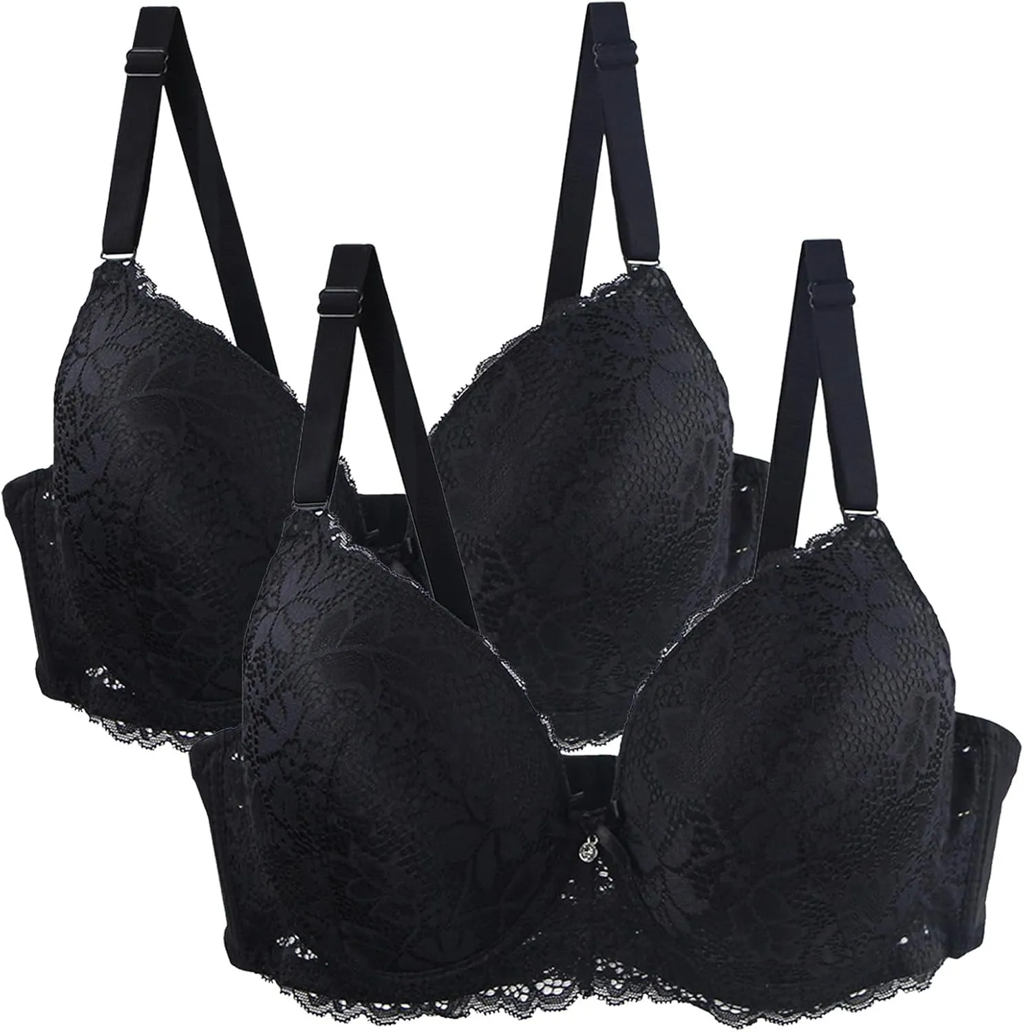 Lace Bralettes for Women 2 Pack Sexy Lingerie Push Up Bra with Adjustable Straps Minimizer Lingerie