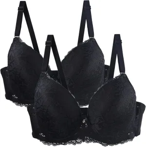 Lace Bralettes for Women 2 Pack Sexy Lingerie Push Up Bra with Adjustable Straps Minimizer Lingerie