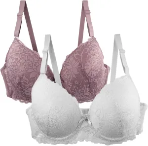 Lace Bralettes for Women 2 Pack Sexy Lingerie Push Up Bra with Adjustable Straps Minimizer Lingerie