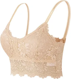 Lace Bralettes for Women Floral Camis Tops Comfortable Wireless Longline Bras Without Padded Stretch Crop Tops Vest