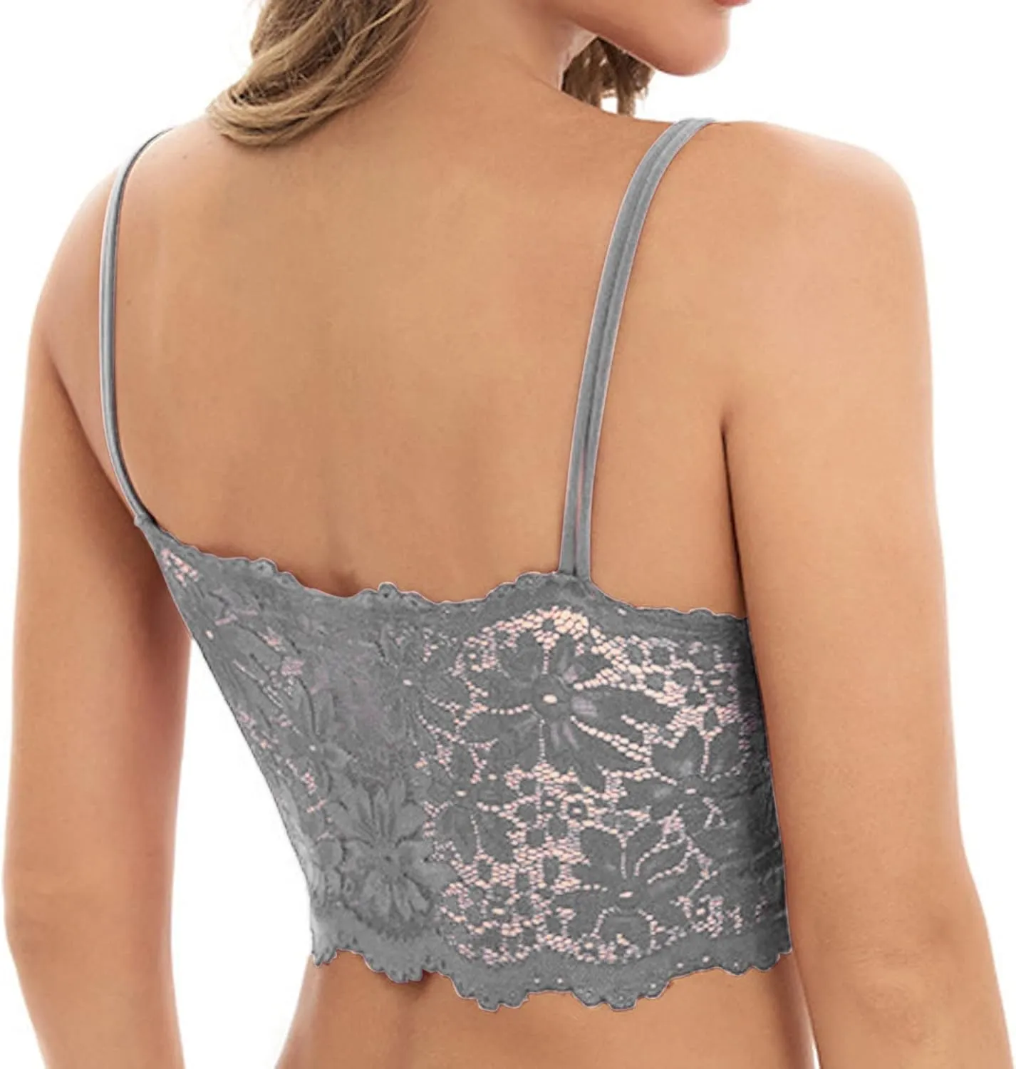Lace Bralettes for Women,Comfort Wireless Spaghetti Strap Bralettes Padded Lace Bandeau Plus Size Outerwear Crop Top