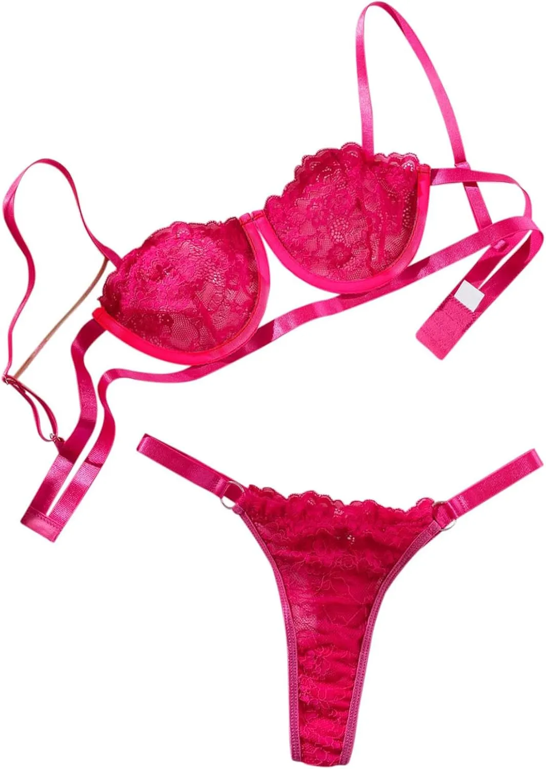 Lace Lingerie Set for Women Embroidery Belt Push Up Lace Bralette 2 Piece Underwear Set Sexy Lingerie for Women