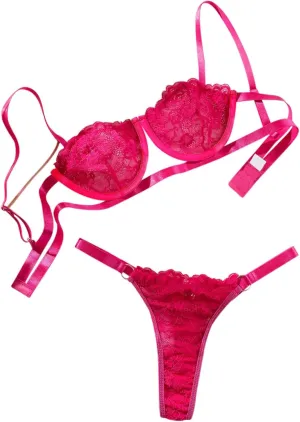 Lace Lingerie Set for Women Embroidery Belt Push Up Lace Bralette 2 Piece Underwear Set Sexy Lingerie for Women