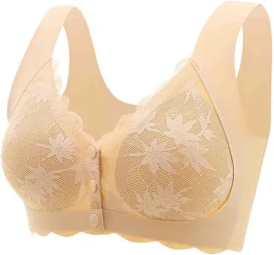 Lace Push Up Bras for Women 2025 Convenient Front Snap Wirefree Bralettes No Underwire Everyday Bra with Soft Support