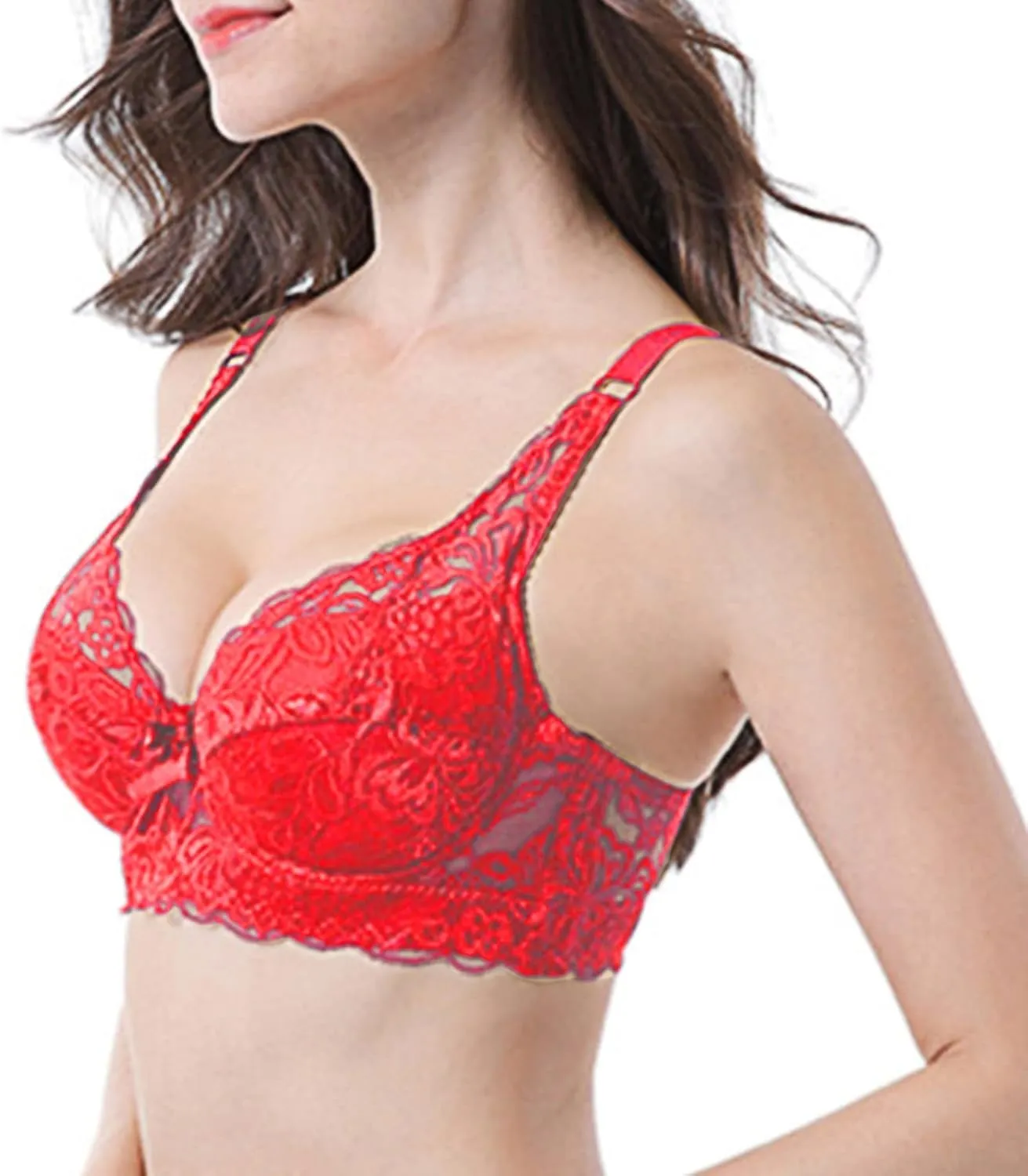 Lace Push Up Bras for Women V Neck Sexy T-Shirt Brassiere with Support Uplift Bra No Underwire Add Cup Size