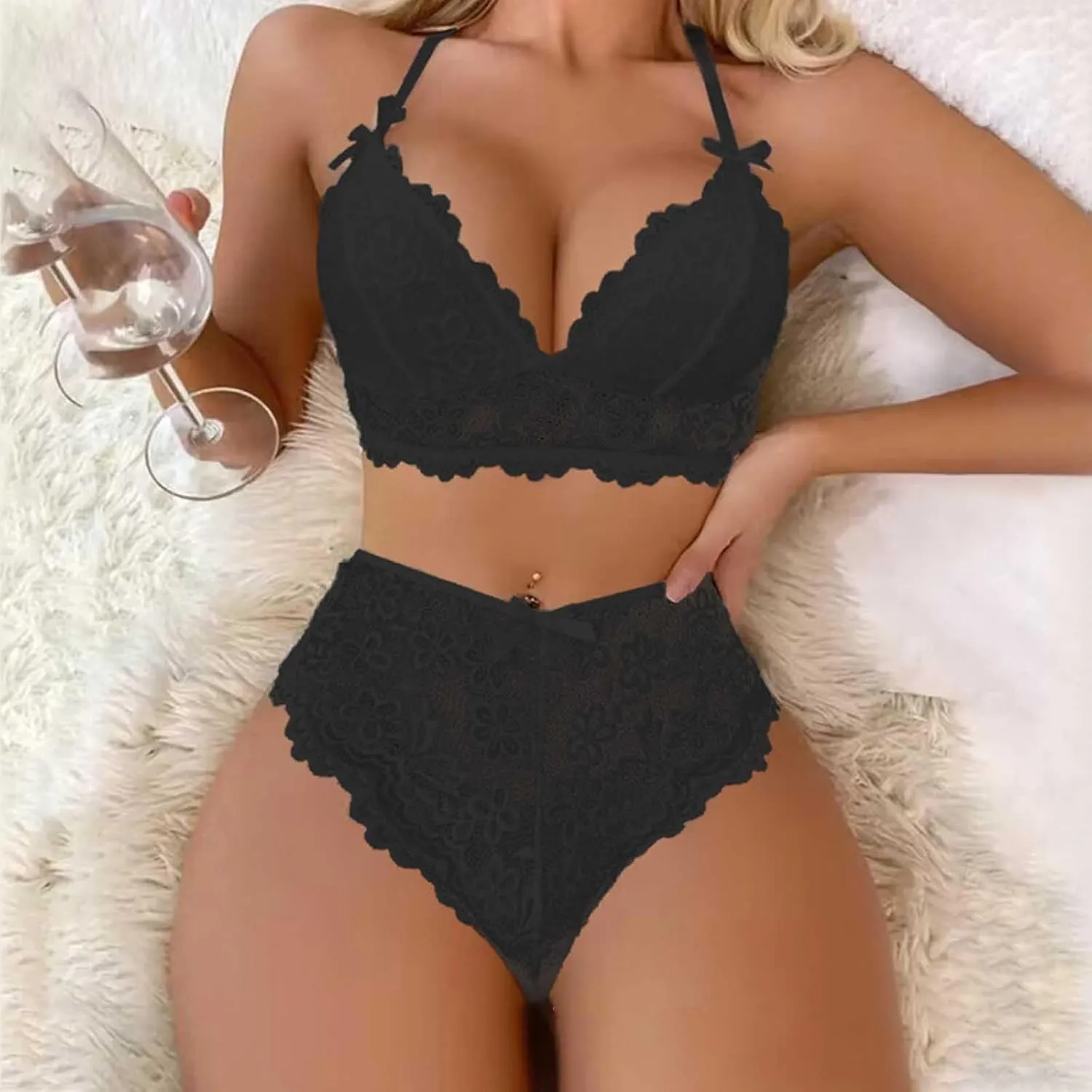 Lace Sexy Lingerie Sets for Women Breathable Cheeky Underwire Nightwear Push Up Bras and Panty Set Bodysuit
