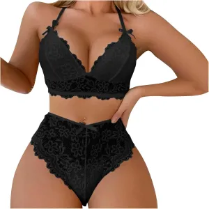 Lace Sexy Lingerie Sets for Women Breathable Cheeky Underwire Nightwear Push Up Bras and Panty Set Bodysuit