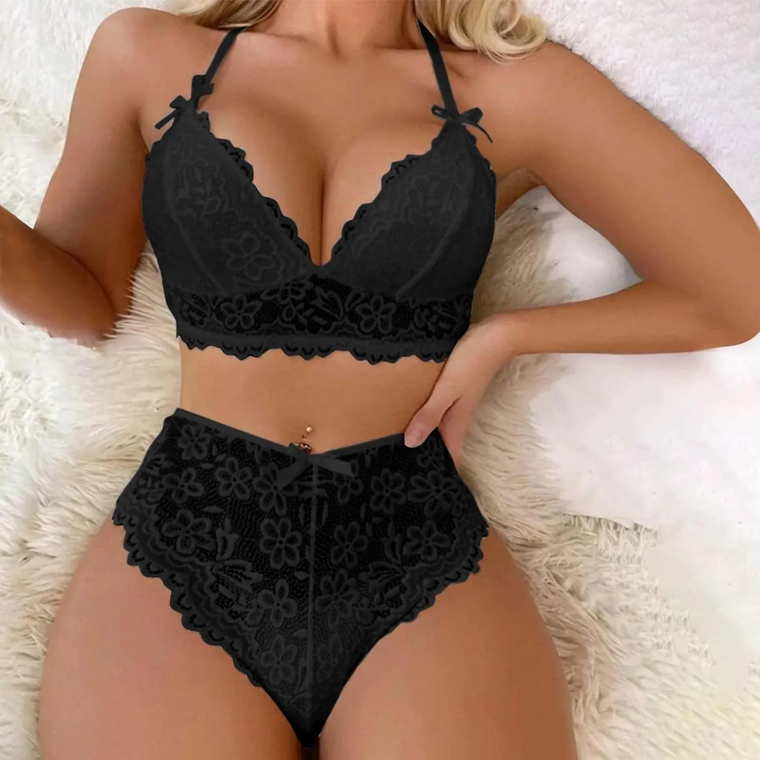 Lace Sexy Lingerie Sets for Women Breathable Cheeky Underwire Nightwear Push Up Bras and Panty Set Bodysuit