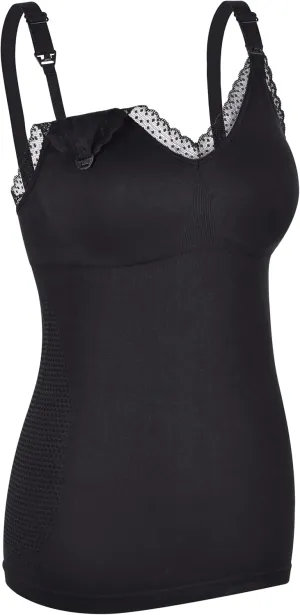 Lace Trim Nursing Cami with Built-in Bra/Quick Clip-Down Access for Pumping and Nursing