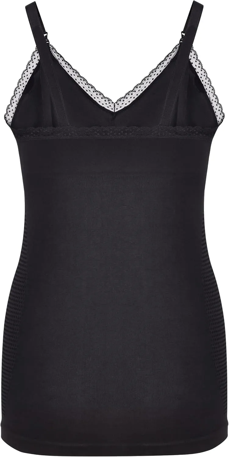 Lace Trim Nursing Cami with Built-in Bra/Quick Clip-Down Access for Pumping and Nursing