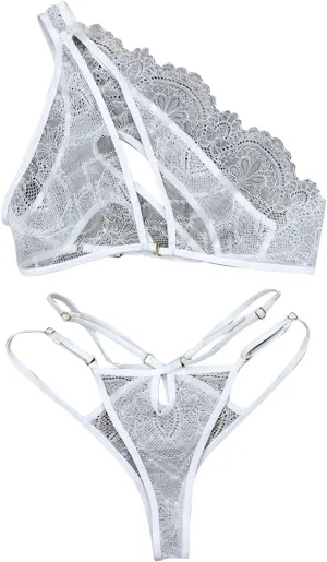 Ladies' Seductive Off Shoulder Bra Set Lace Bralette and Panty Set Strappy Lace for Women Lingerie