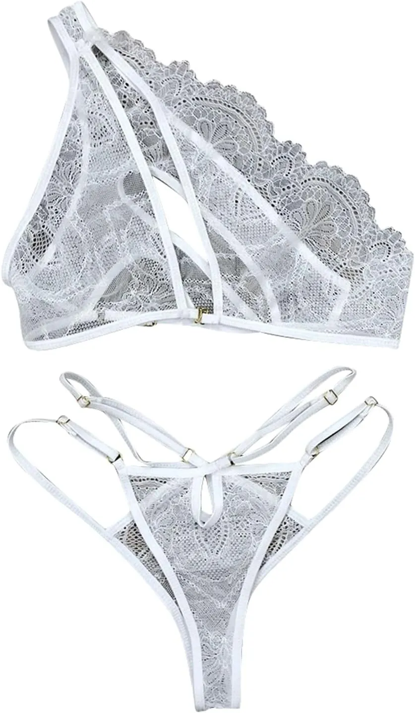 Ladies' Seductive Off Shoulder Bra Set Lace Bralette and Panty Set Strappy Lace for Women Lingerie