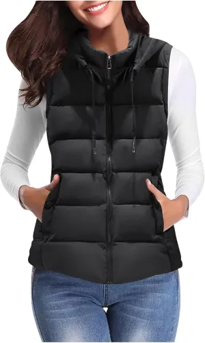LCMTWX Puffer Jacket Womens European and American Cotton Jackets Color Stand-up Collar Zipper Women's Long Puffer Vest