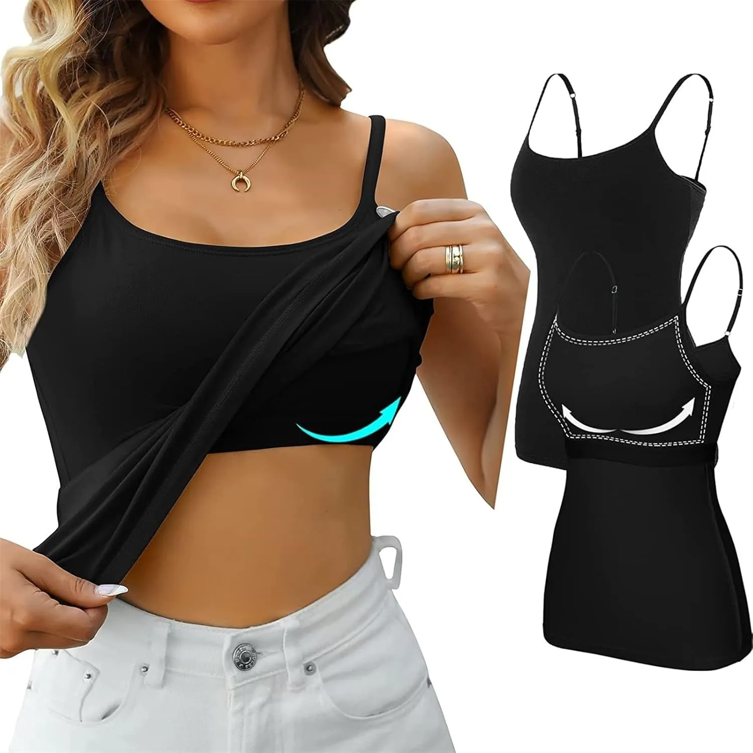 LCMTWX Tank Tops For Women 2024 Bra Pads Bra One Vest Camisole Top Spaghetti Strap Tank Tops White Tank Top Crop Ribbed