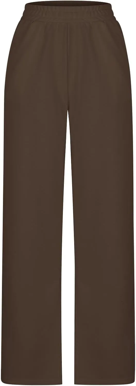 lcziwo Women's Wide Leg Sweatpants with Pockets Baggy Athletic Joggers Elastic Waist Oversized Comfy Casual Trousers