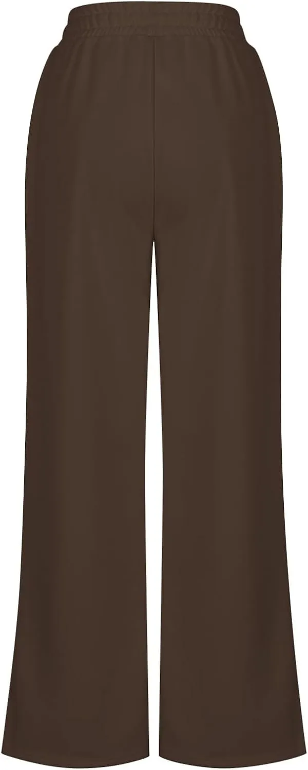 lcziwo Women's Wide Leg Sweatpants with Pockets Baggy Athletic Joggers Elastic Waist Oversized Comfy Casual Trousers