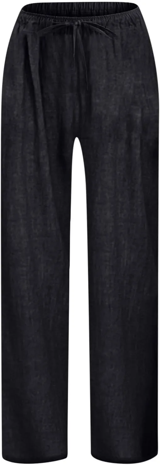 Linen Pants Kids 2025 High Waist Wide Leg Loose Lightweight Trousers Preppy Teens Flowy Causal Daily Active Pants