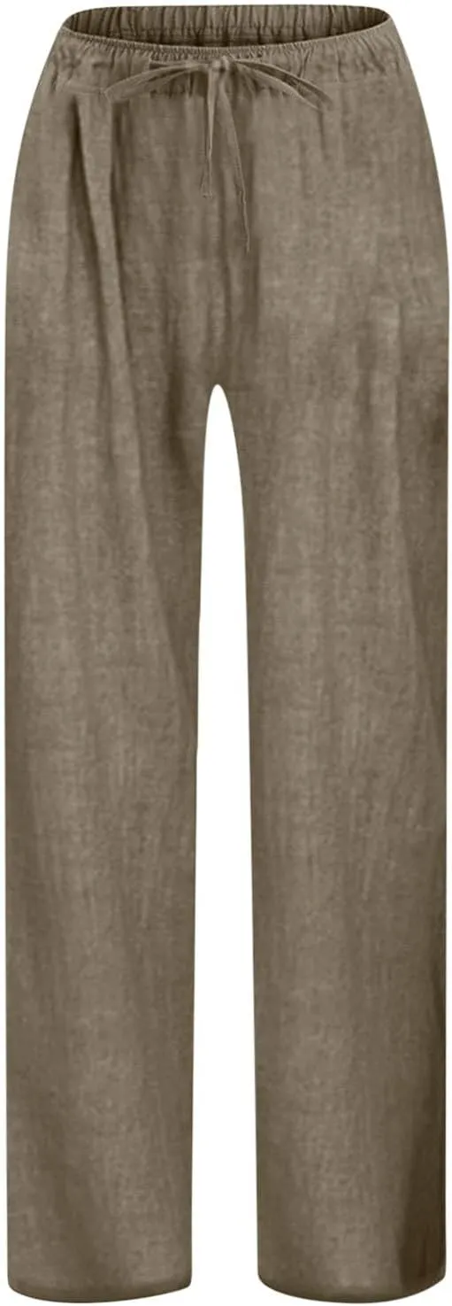 Linen Pants Kids 2025 High Waist Wide Leg Loose Lightweight Trousers Preppy Teens Flowy Causal Daily Active Pants