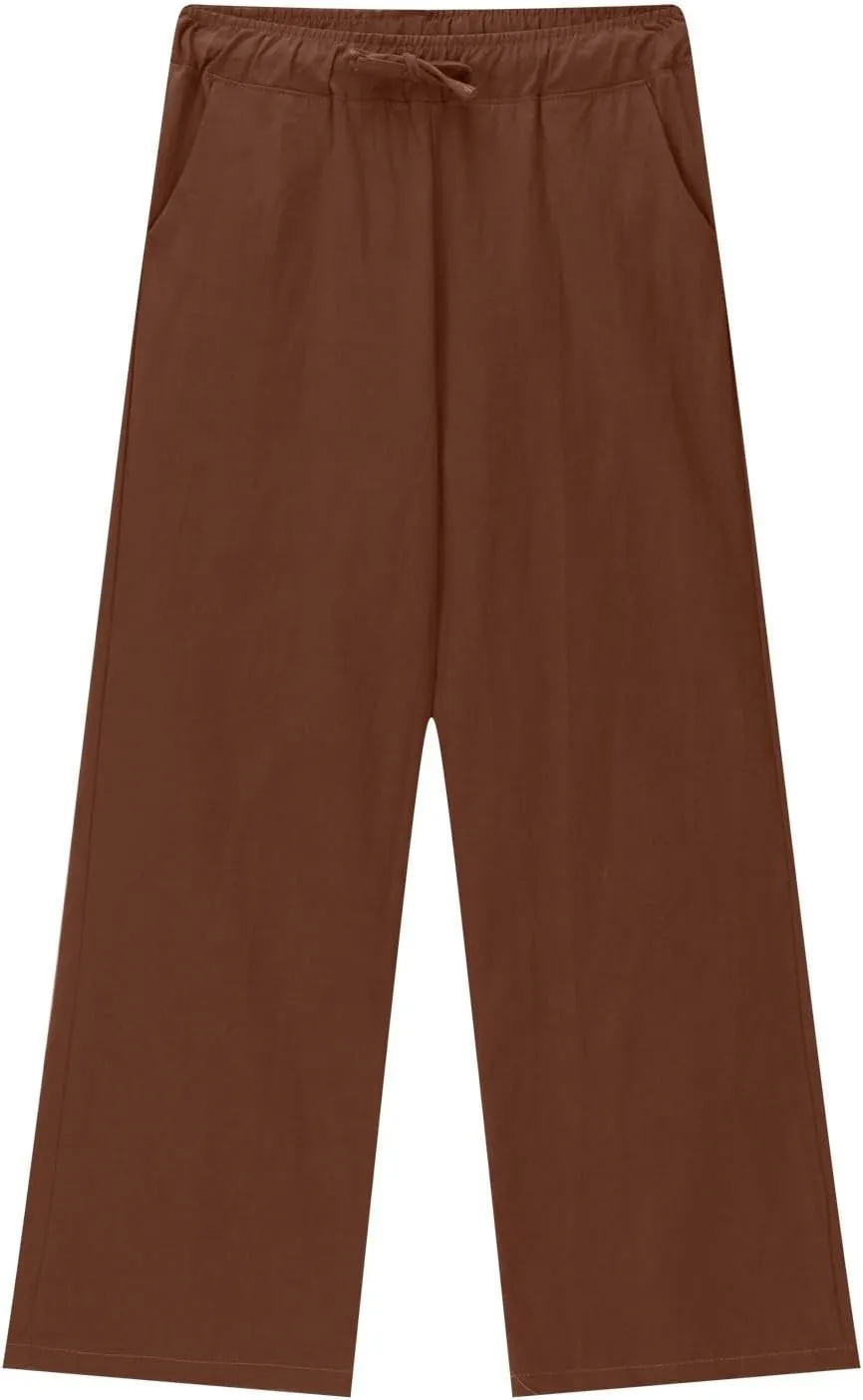 Linen Pants Kids 2025 High Waist Wide Leg Loose Lightweight Trousers Preppy Teens Flowy Causal Daily Active Pants