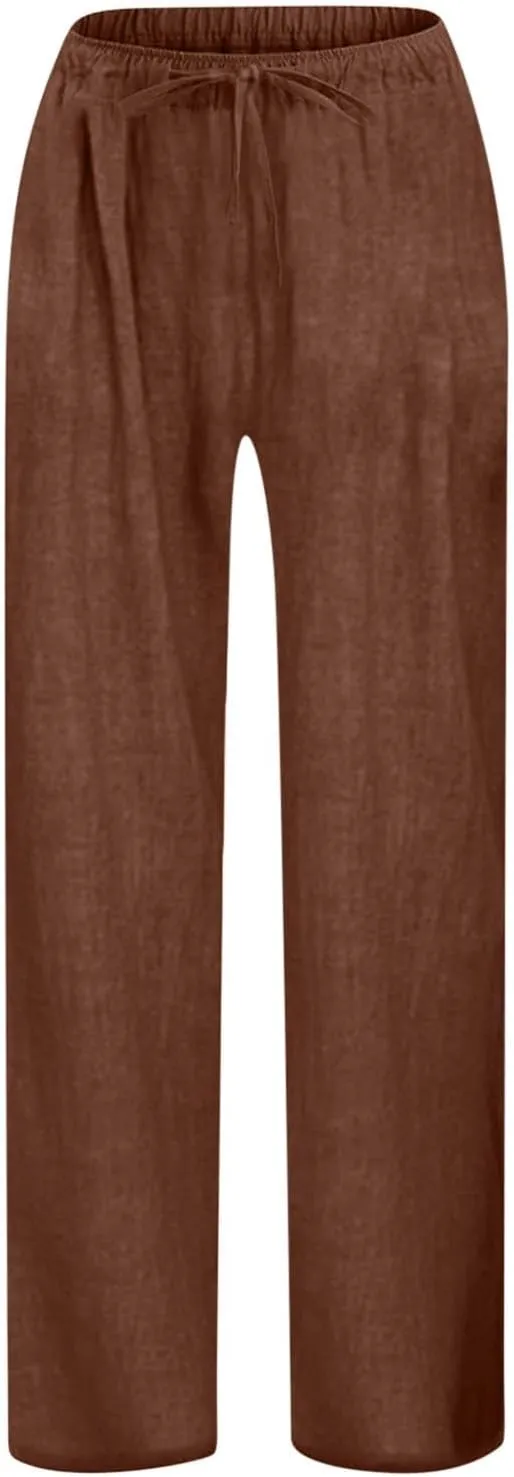 Linen Pants Kids 2025 High Waist Wide Leg Loose Lightweight Trousers Preppy Teens Flowy Causal Daily Active Pants