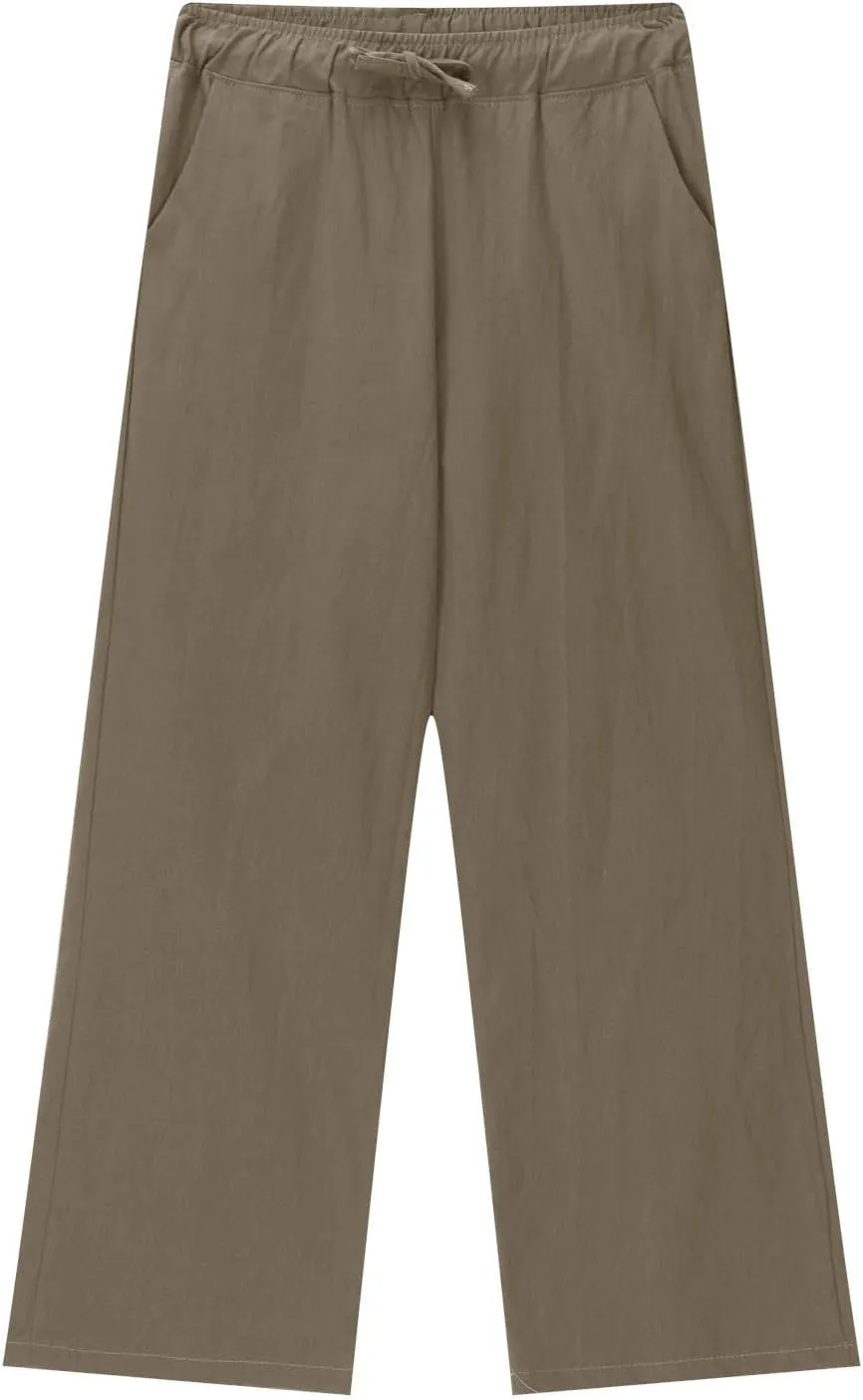 Linen Pants Kids 2025 High Waist Wide Leg Loose Lightweight Trousers Preppy Teens Flowy Causal Daily Active Pants