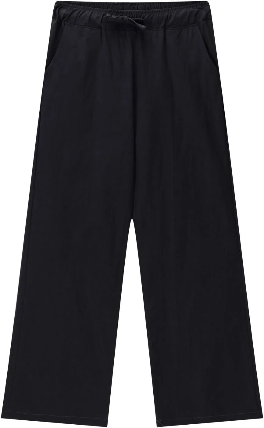 Linen Pants Kids 2025 High Waist Wide Leg Loose Lightweight Trousers Preppy Teens Flowy Causal Daily Active Pants