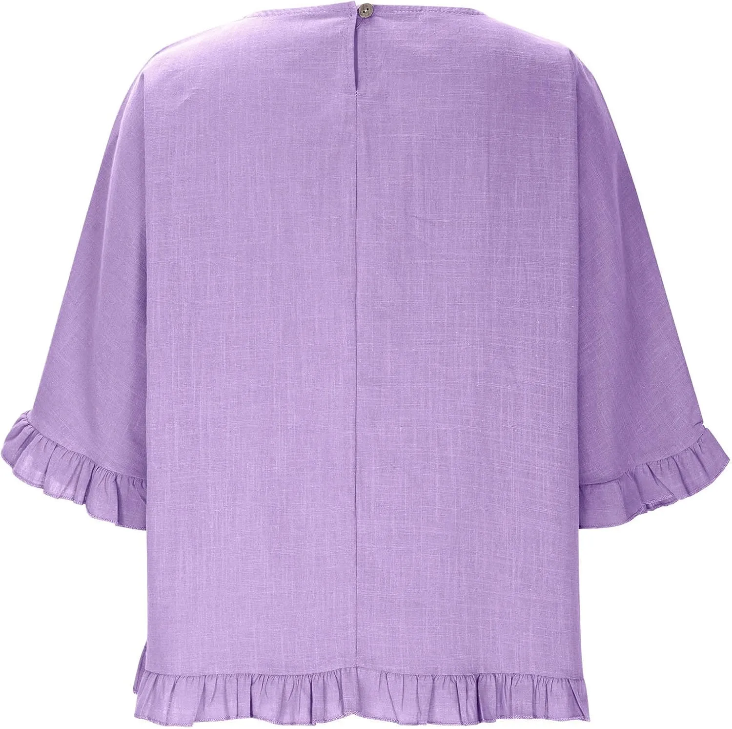 Linen Shirts for Women Solid Color Basic 3/4 Sleeve Tops Summer Casual Round Neck Pullover Blouse Ladies Tunic Tee