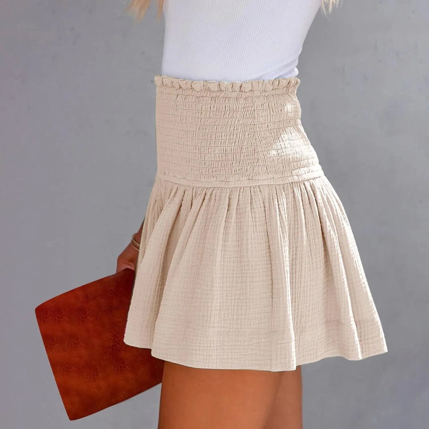 Linen Shorts for Women Smocked Elastic High Waisted Flowy Shorts Beach Casual Ruffle Butterfly Short Linen Pants