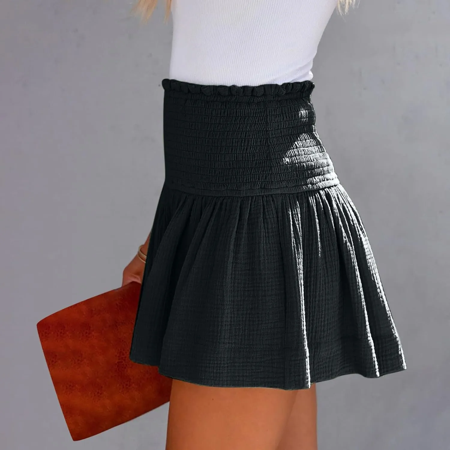 Linen Shorts for Women Smocked Elastic High Waisted Flowy Shorts Beach Casual Ruffle Butterfly Short Linen Pants