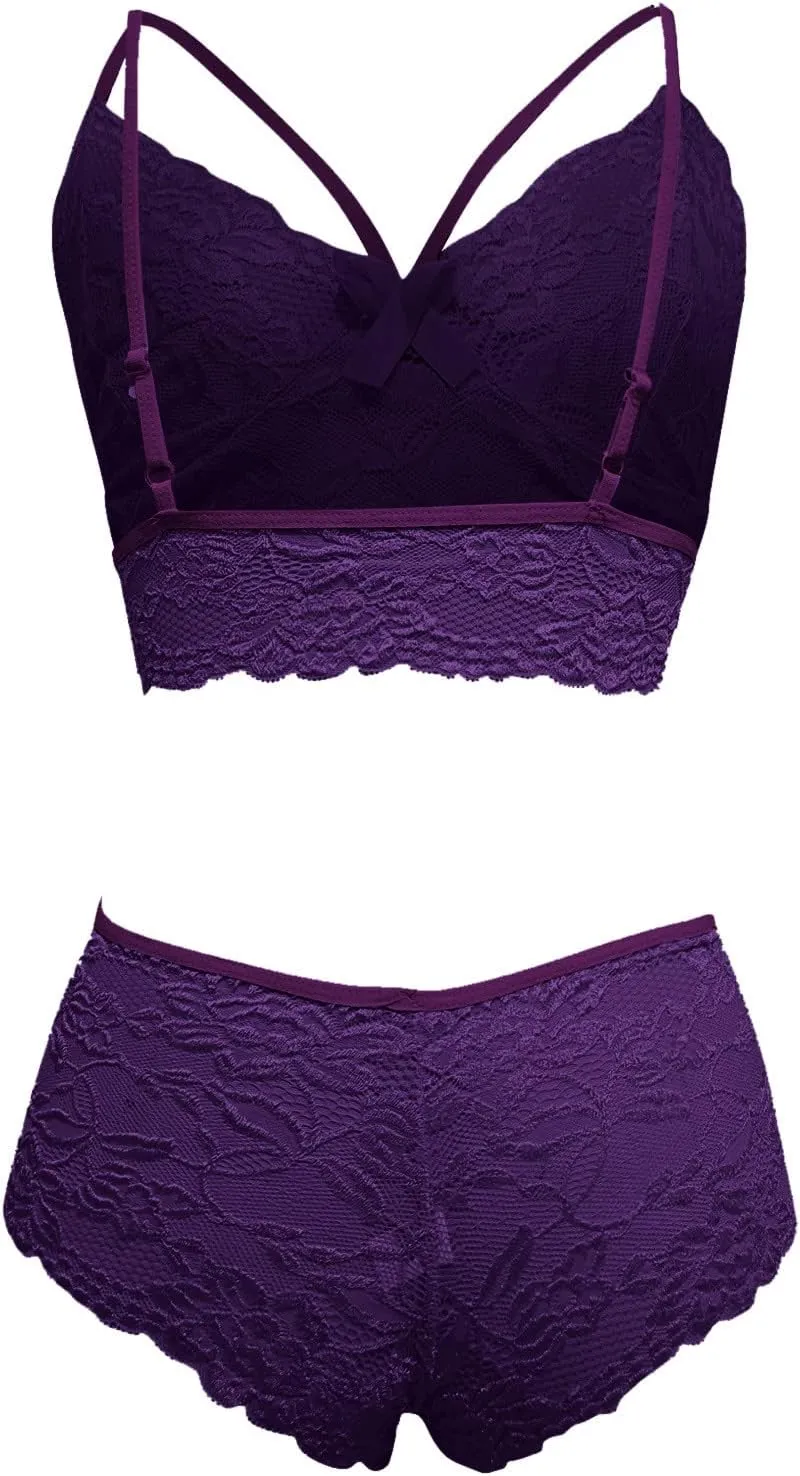 Lingerie Set for Women Corset Lace Floral Bralette Bra Two Piece Underwear