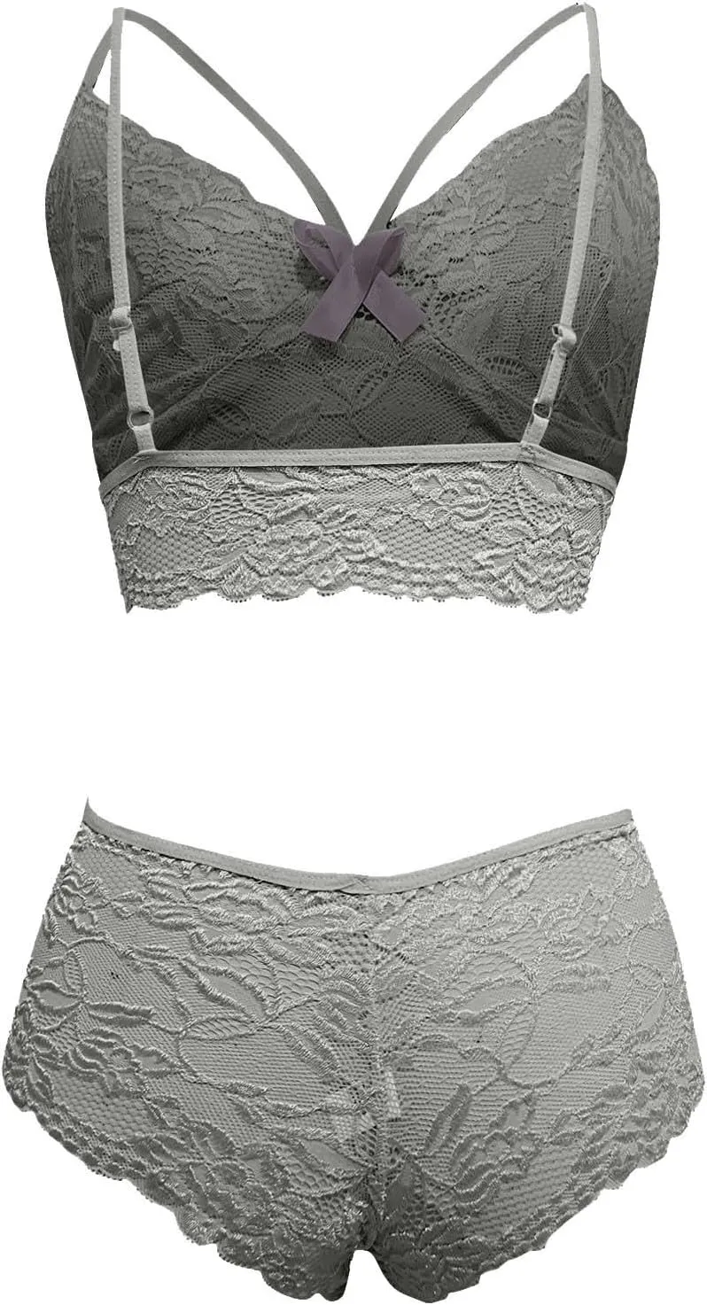 Lingerie Set for Women Corset Lace Floral Bralette Bra Two Piece Underwear