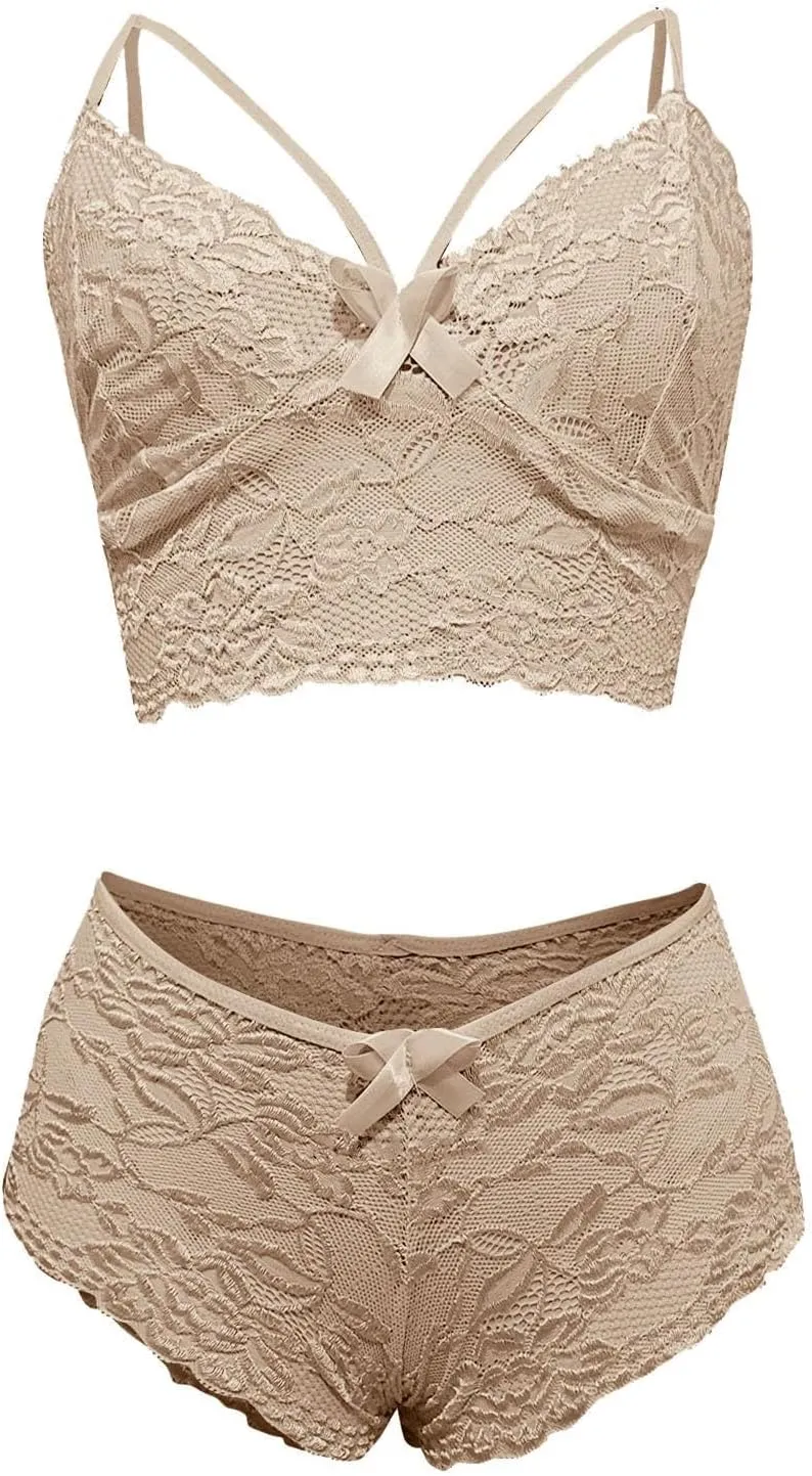 Lingerie Set for Women Corset Lace Floral Bralette Bra Two Piece Underwear