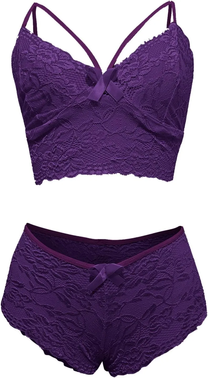 Lingerie Set for Women Corset Lace Floral Bralette Bra Two Piece Underwear